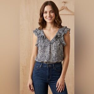 Anthropologie Leifsdottir Black and Cream Patterned Blouse